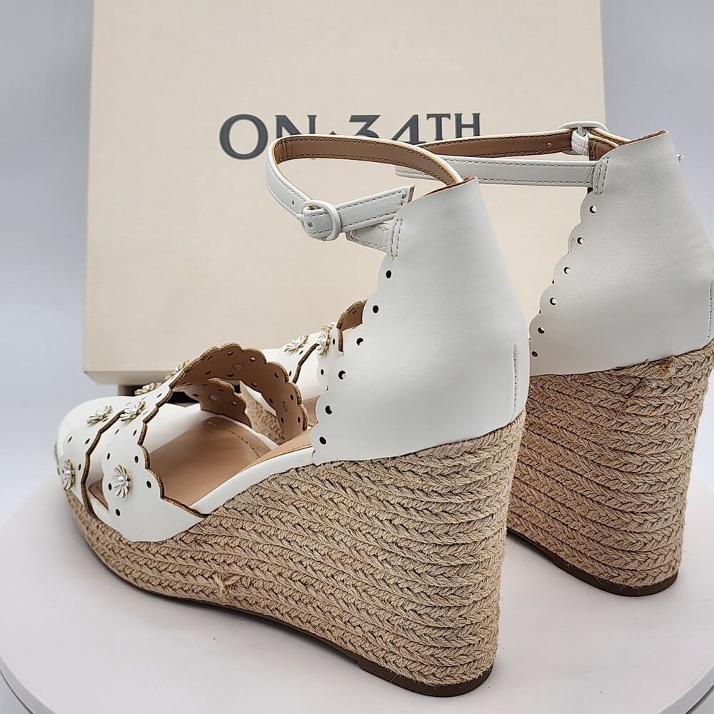 NEW - On 34th Theodore EP White Linen Floral Espadrille Wedge Sandals Size 8.5 M - Picture 6 of 10